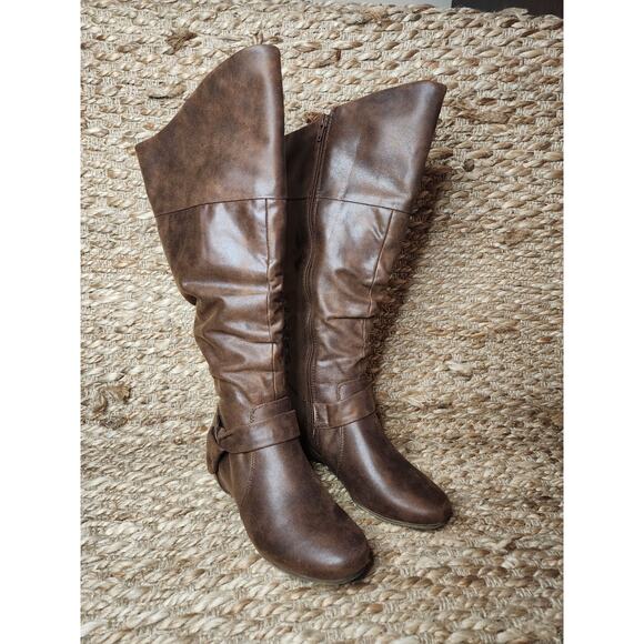Baretraps Wide Calf Sanova 2 Knee-High Brown Leather Fashion Boots Size 6 M - Picture 4 of 11